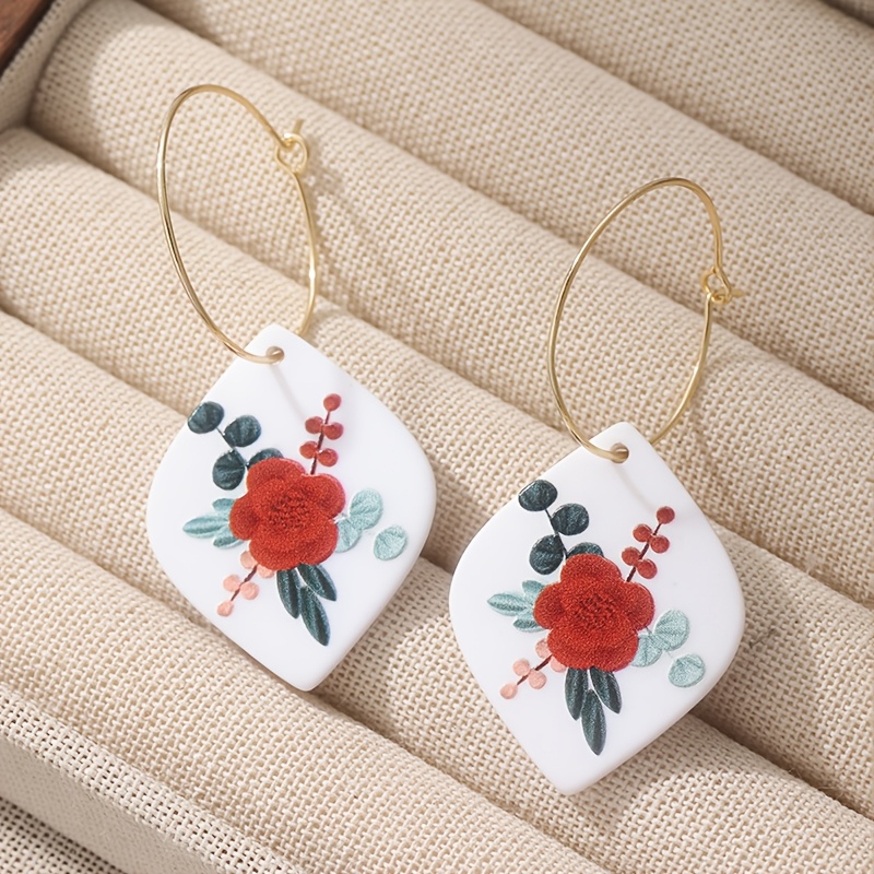 Floral Bouquet Resin Acrylic Sheet Earrings, Charming Gift
